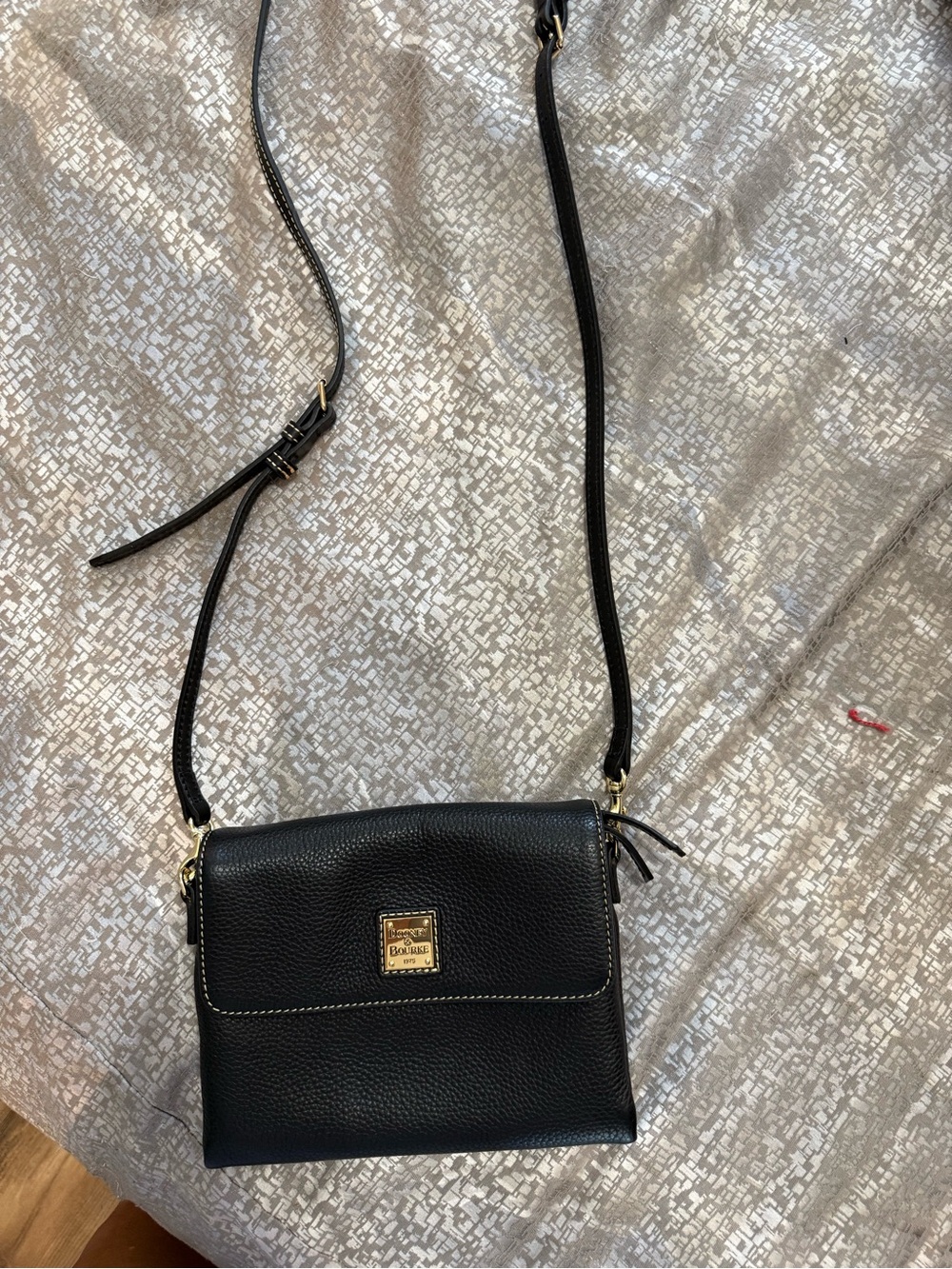 Dooney & Bourke Black Pebbled Leather Small Crossbody with Gold Logo